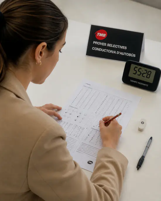 Aspirante realizando una prueba psicotécnica para conductor/a de autobús de TMB